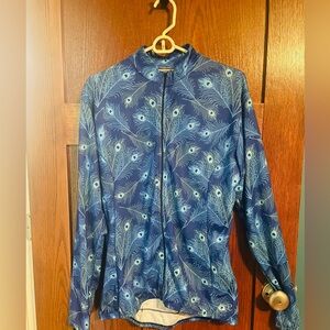 Blue Peacock-Print Zip Front Women's Top